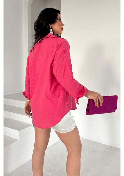 Kadın Marlot Oversize Keten Gömlek, 2025 Summer Collection