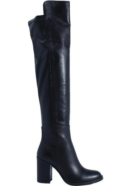 Deri /tekstil Sıyah Çizme Topuklu 363 58