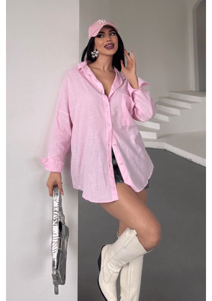 Kadın Marlot Oversize Keten Gömlek, 2025 Summer Collection