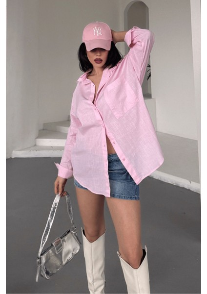 Kadın Marlot Oversize Keten Gömlek, 2025 Summer Collection fırsatları