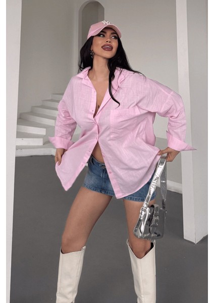 Kadın Marlot Oversize Keten Gömlek, 2025 Summer Collection indirimleri