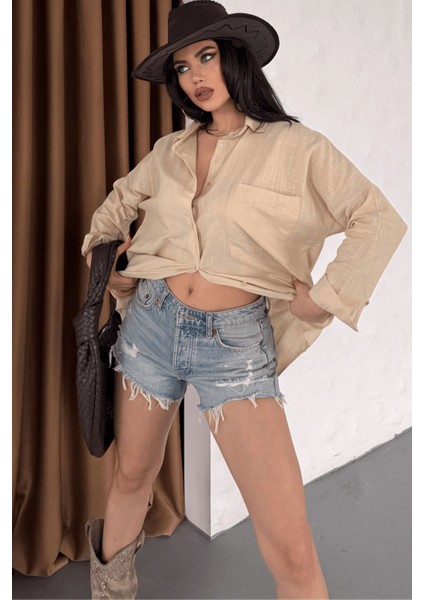 Kadın Marlot Oversize Keten Gömlek, 2025 Summer Collection fiyatları