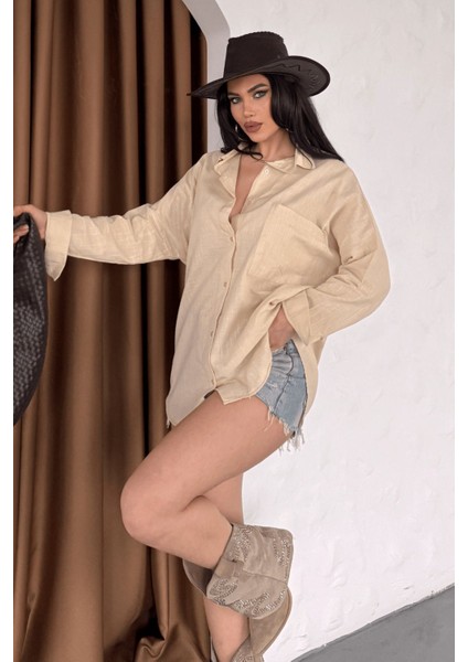 Kadın Marlot Oversize Keten Gömlek, 2025 Summer Collection modelleri