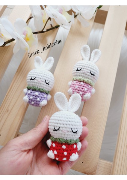 Amigurumi Çilek Tavşan Organic Oyuncak ve Anahtarlık Kırmızı 8 cm (1ADET)