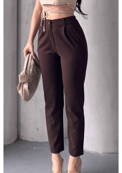 Kadın Elise Yüksek Bel Arkası Lastikli Dar Paça Toparlayıcı Likralı Kumaş Pantolon indirimleri