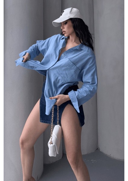 Kadın Marlot Oversize Keten Gömlek, 2025 Summer Collection