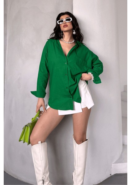 Kadın Marlot Oversize Keten Gömlek, 2025 Summer Collection