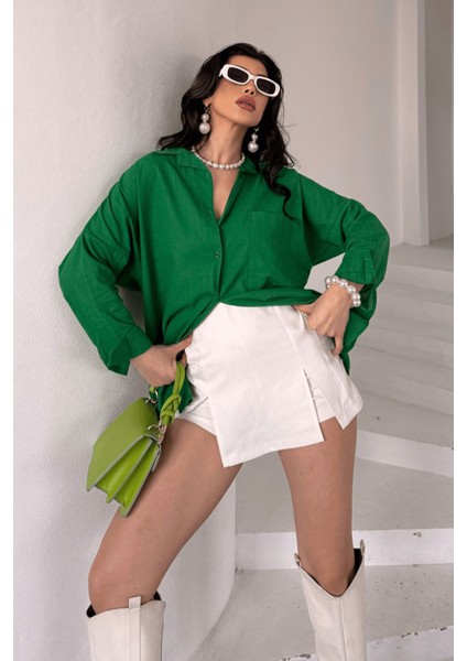 Kadın Marlot Oversize Keten Gömlek, 2025 Summer Collection