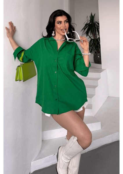 Kadın Marlot Oversize Keten Gömlek, 2025 Summer Collection