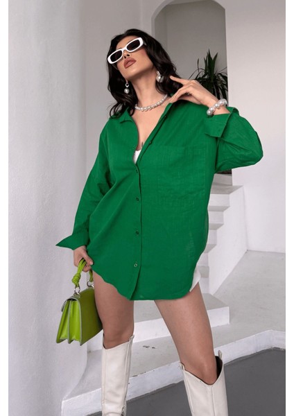 Kadın Marlot Oversize Keten Gömlek, 2025 Summer Collection