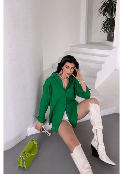 Kadın Marlot Oversize Keten Gömlek, 2025 Summer Collection