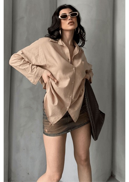 Kadın Marlot Oversize Keten Gömlek, 2025 Summer Collection