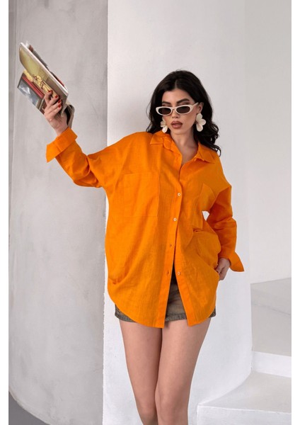 Kadın Harper Çift Cepli Oversize Keten Gömlek, 2025 Summer Collection fiyatları