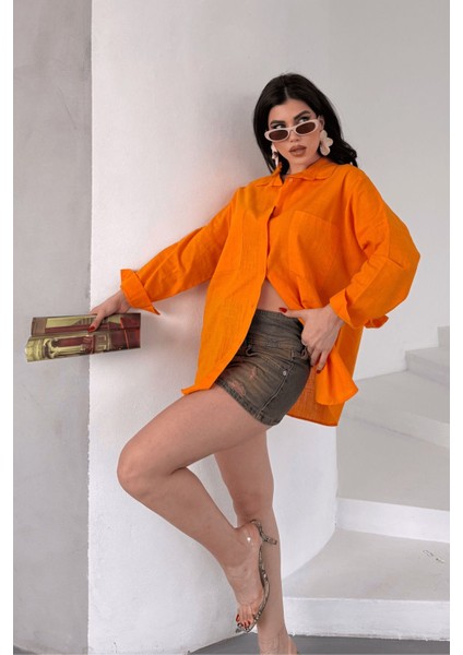 Kadın Harper Çift Cepli Oversize Keten Gömlek, 2025 Summer Collection modelleri