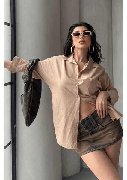 Kadın Marlot Oversize Keten Gömlek, 2025 Summer Collection