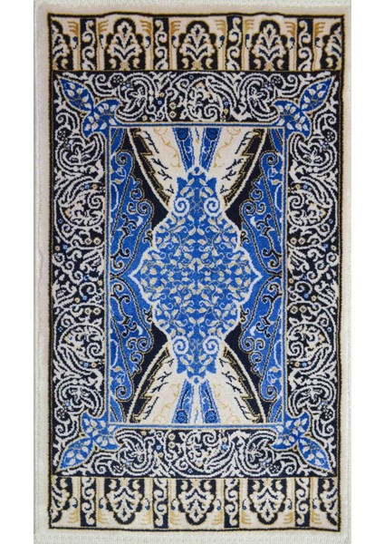 Bambu Iplikten Dokuma Parlak Tuşeli Mavi Renk Halı (30X50 Cm)