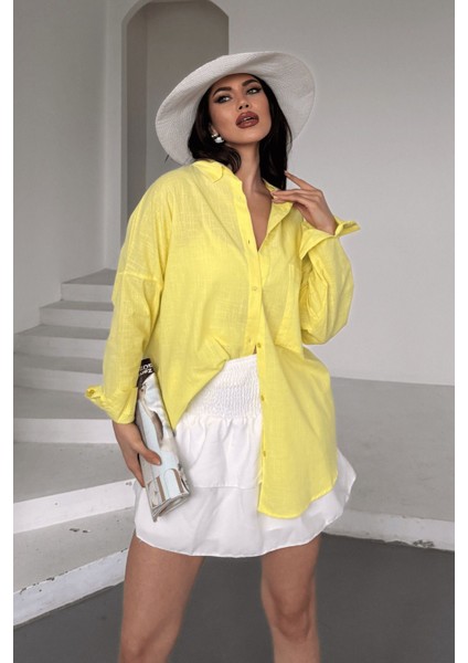 Kadın Marlot Oversize Keten Gömlek, 2025 Summer Collection