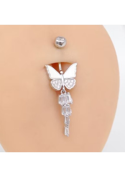 Kelebek Temalı 925 Ayar Gümüş Göbek Piercing Küpe