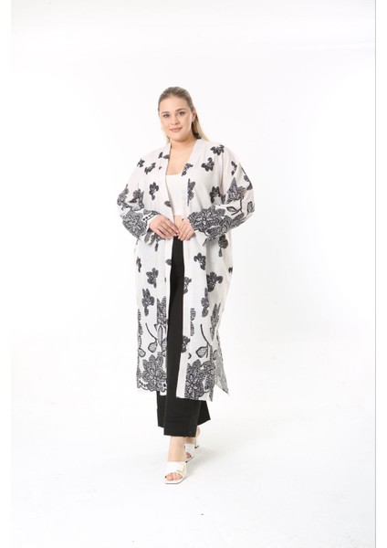 Kadın Büyük Beden Keten Kimono ve Pantolon Alt Üst Takım 24752 fiyatları