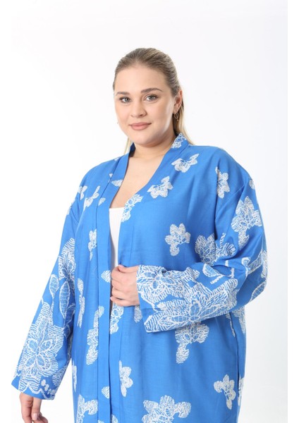 Kadın Büyük Beden Keten Kimono ve Pantolon Alt Üst Takım 24752 fiyatları