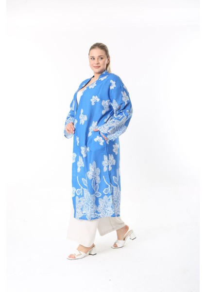 Kadın Büyük Beden Keten Kimono ve Pantolon Alt Üst Takım 24752 modelleri