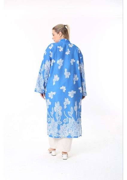 Kadın Büyük Beden Keten Kimono ve Pantolon Alt Üst Takım 24752 indirimleri