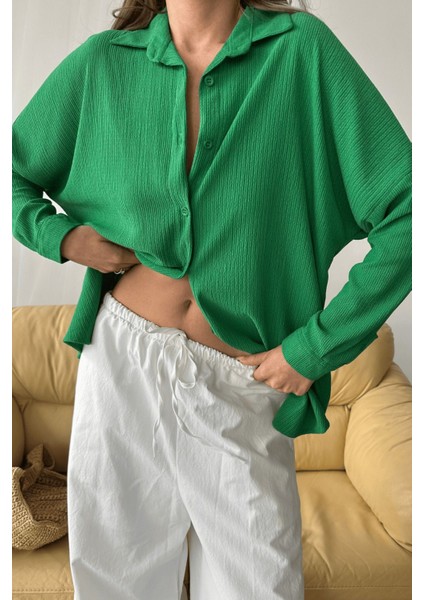 Kadın Olivia Oversize Bürümcük Kumaş Yazlık Gömlek