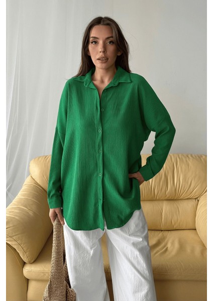 Kadın Olivia Oversize Bürümcük Kumaş Yazlık Gömlek fırsatları