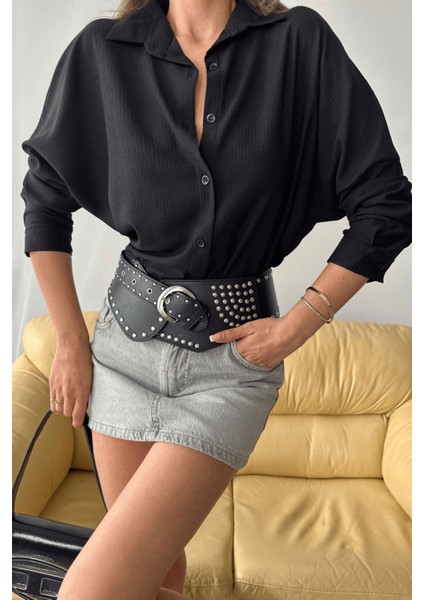 Kadın Olivia Oversize Bürümcük Kumaş Yazlık Gömlek