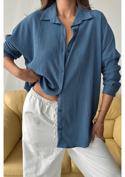 Kadın Olivia Oversize Bürümcük Kumaş Yazlık Gömlek