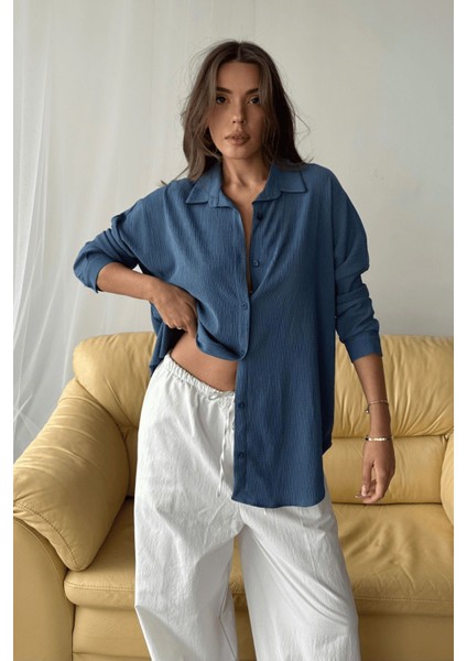 Kadın Olivia Oversize Bürümcük Kumaş Yazlık Gömlek