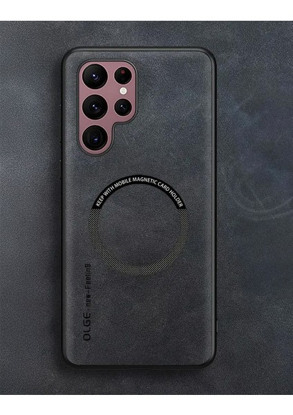 Oleg S23 Ultra Suni Deri Telefon Kılıfı Siyah