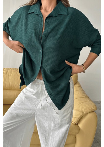 Kadın Olivia Oversize Bürümcük Kumaş Yazlık Gömlek