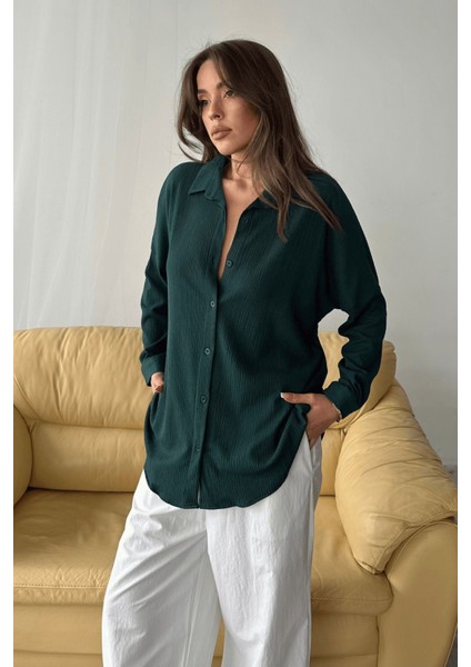 Kadın Olivia Oversize Bürümcük Kumaş Yazlık Gömlek