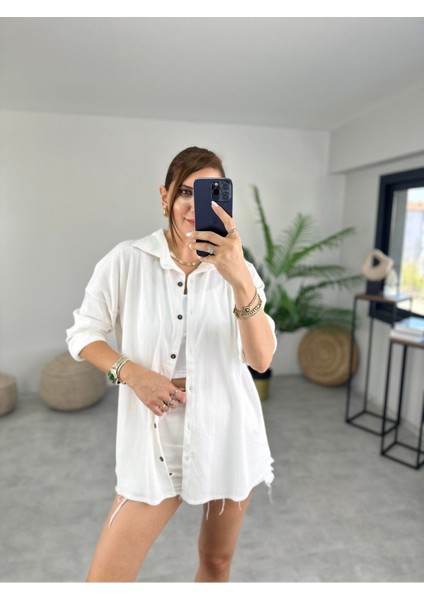 Kadın Olivia Oversize Bürümcük Kumaş Yazlık Gömlek modelleri