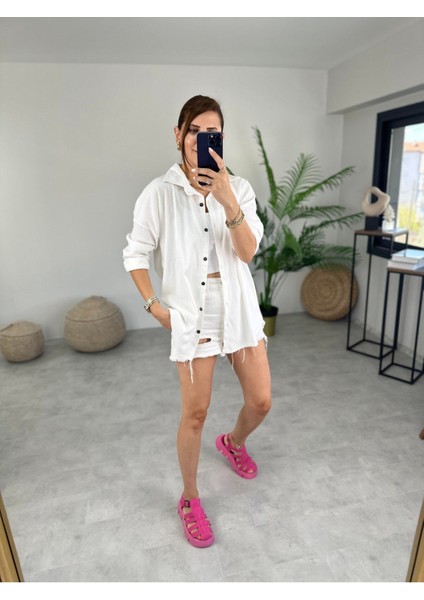 Kadın Olivia Oversize Bürümcük Kumaş Yazlık Gömlek indirimleri