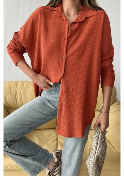 Kadın Olivia Oversize Bürümcük Kumaş Yazlık Gömlek