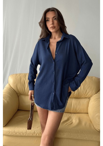 Kadın Olivia Oversize Bürümcük Kumaş Yazlık Gömlek