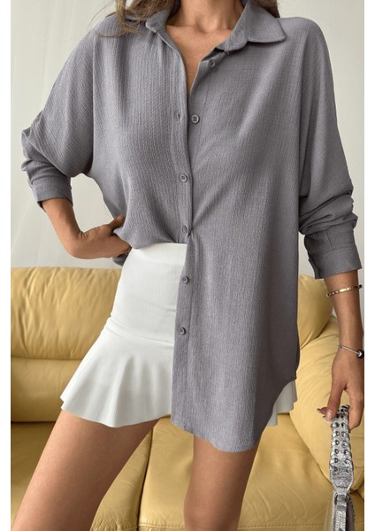 Kadın Olivia Oversize Bürümcük Kumaş Yazlık Gömlek