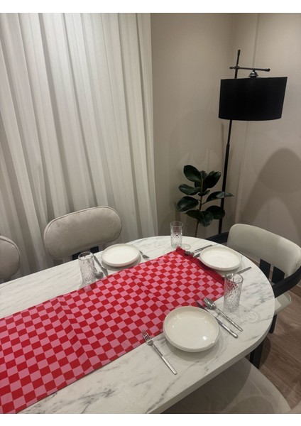 Kırmızı Pembe Damalı Püsküllü 43 x 135 cm Runner fırsatları