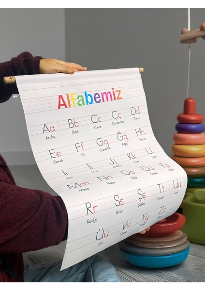 Alfabe Eğitici, Öğretici Özel Duvar Süsü, Flama Duvar Süsü 44 x 64 cm
