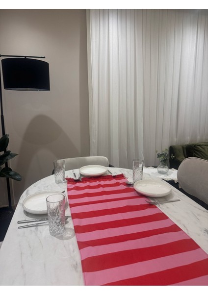 Kırmızı Pembe Çizgili Püsküllü 43X135 cm Runner modelleri