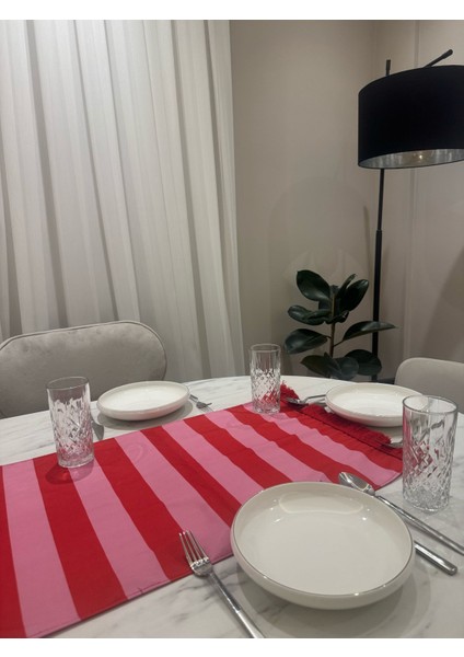 Kırmızı Pembe Çizgili Püsküllü 43X135 cm Runner fırsatları