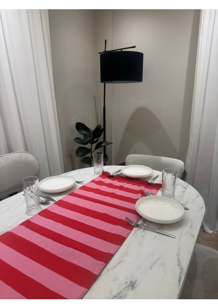 Kırmızı Pembe Çizgili Püsküllü 43X135 cm Runner indirimleri