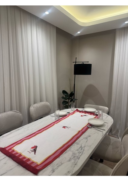 Kırmızı Pembe Kuşlu Püsküllü 43 x 135 cm Runner