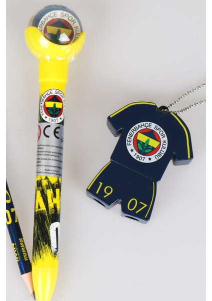 Lisanslı Fenerbahçe Top Başlıklı Versatil Uçlu Kalem,kurşun Kalem,silgi ve Kalemtraş Seti