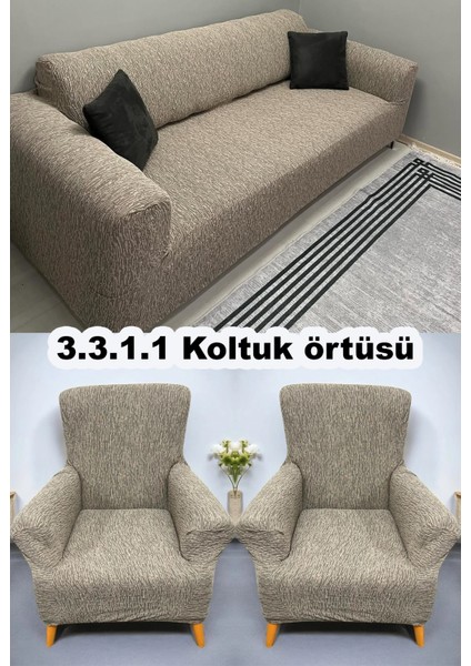 Koltuk Örtüsü 3+3+1+1 Takımı Lastikli Esnek Yıkanabilir Çekyat Kanepe Kılıfı.