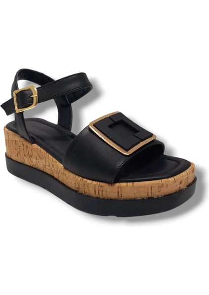 Fancy 2104-25 Deri Anatomik Kare Tokalı Kadın Sandalet