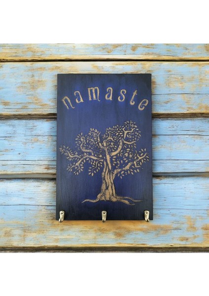 El Boyaması Ahşap Anahtarlık Dokulu Kabartmalı Eski Görünümlü Hayat Ağacı Temalı Namaste Yazılı fiyatları