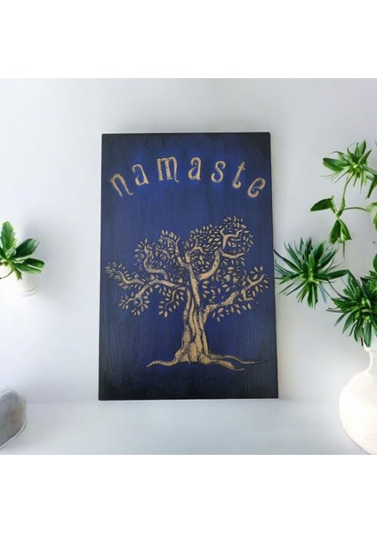 El Boyaması Ahşap Anahtarlık Dokulu Kabartmalı Eski Görünümlü Hayat Ağacı Temalı Namaste Yazılı fırsatları